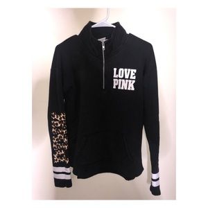 Black& Animal Print VSPINK 1/2 Zip Pullover.
